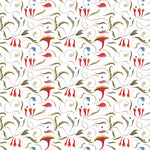 Decorative pattern with stylized red flowers and green leaves on a white background