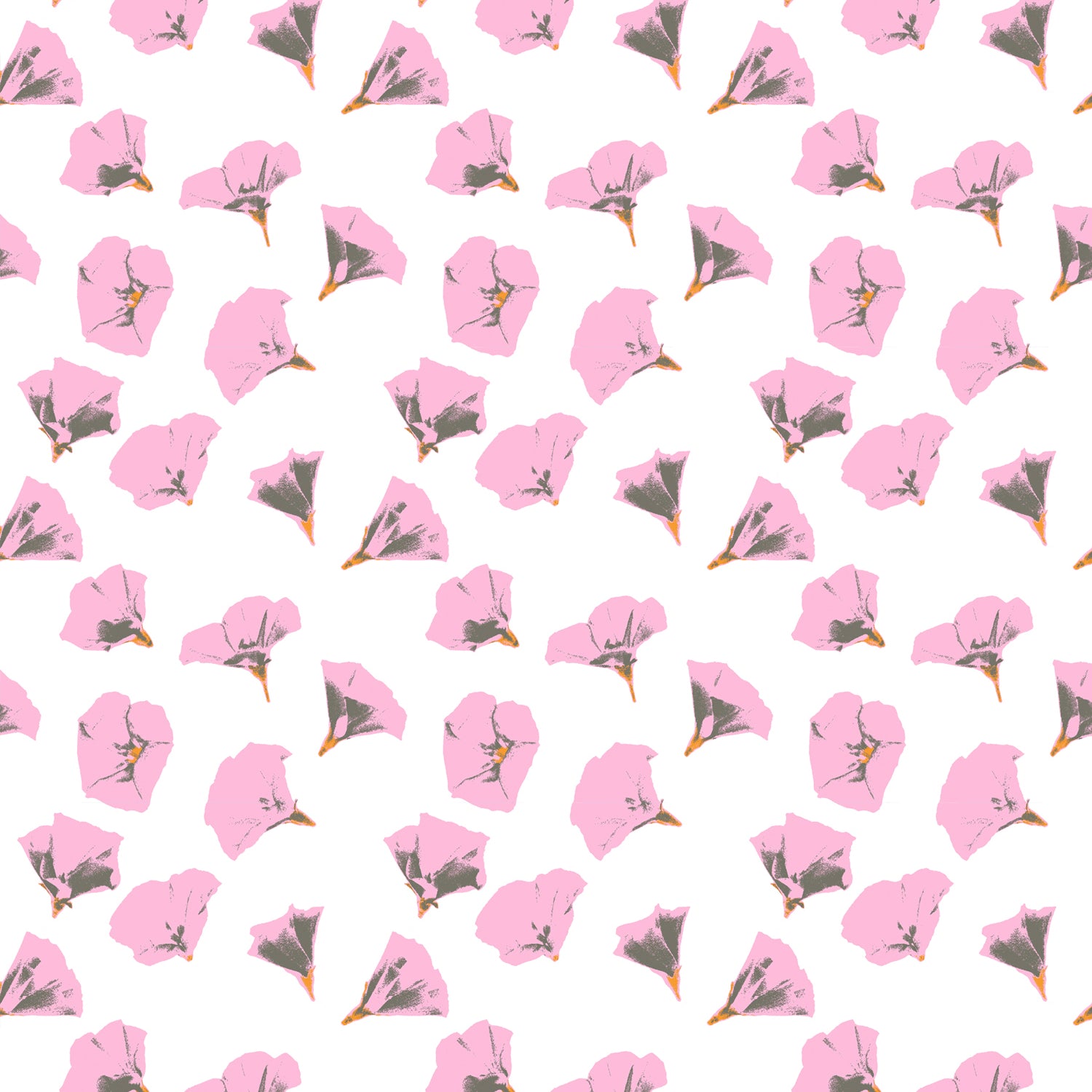 Pattern of pink flowers on a white background
