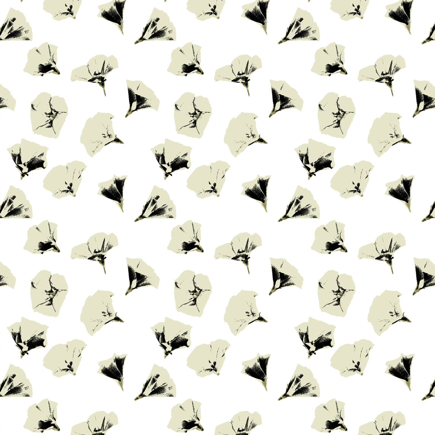 Pattern of black and white flowers on a white background