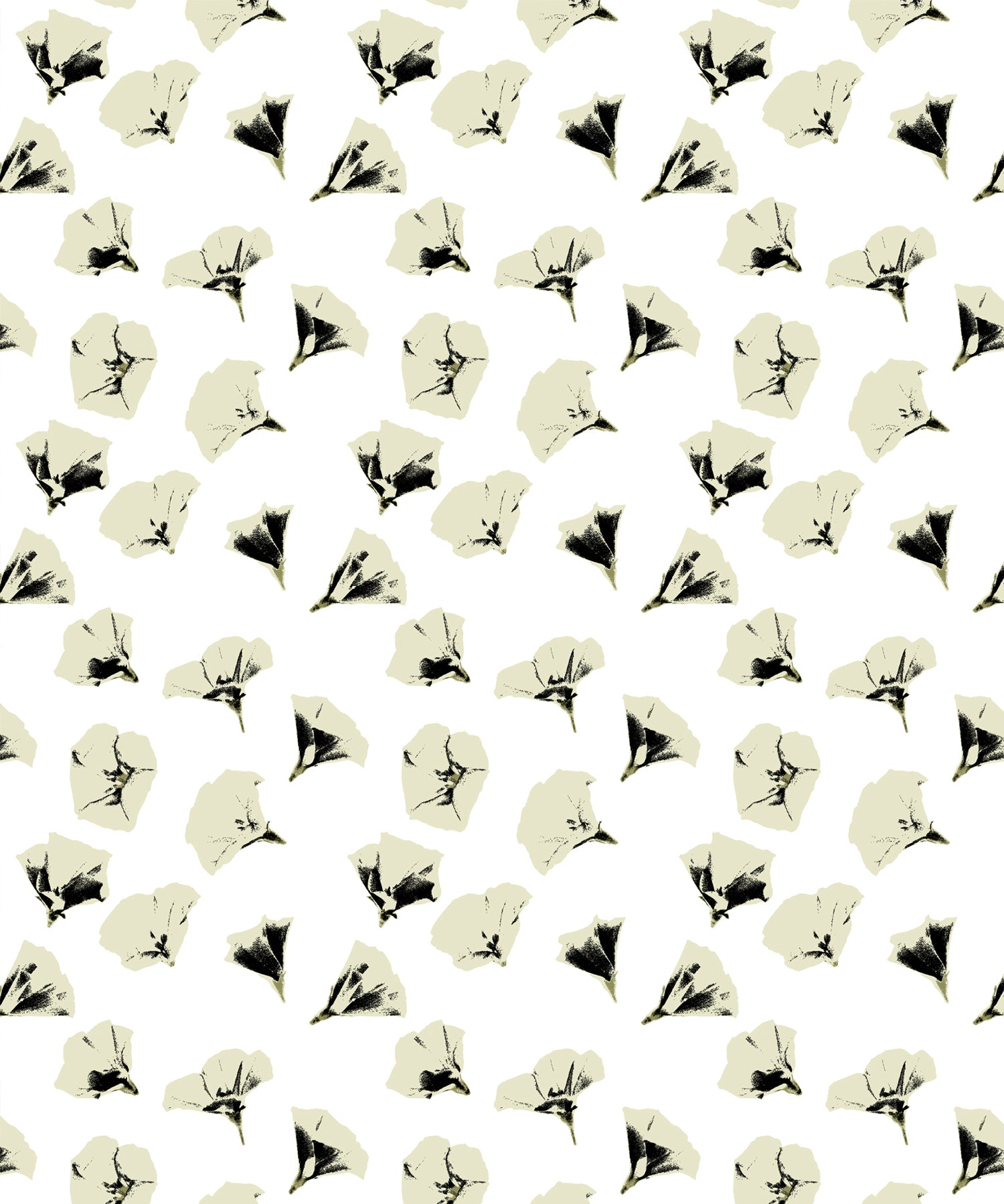 Pattern of black and white flowers on a white background