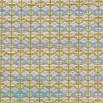 Patterned fabric with a gridded floral design in pastel green, blue and yellow. 