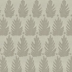 Detail of fabric in a linear leaf print in tan on a greige field.