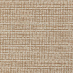 Detail of a linen fabric in a repeating abstract gridded pattern in tan on a cream field.