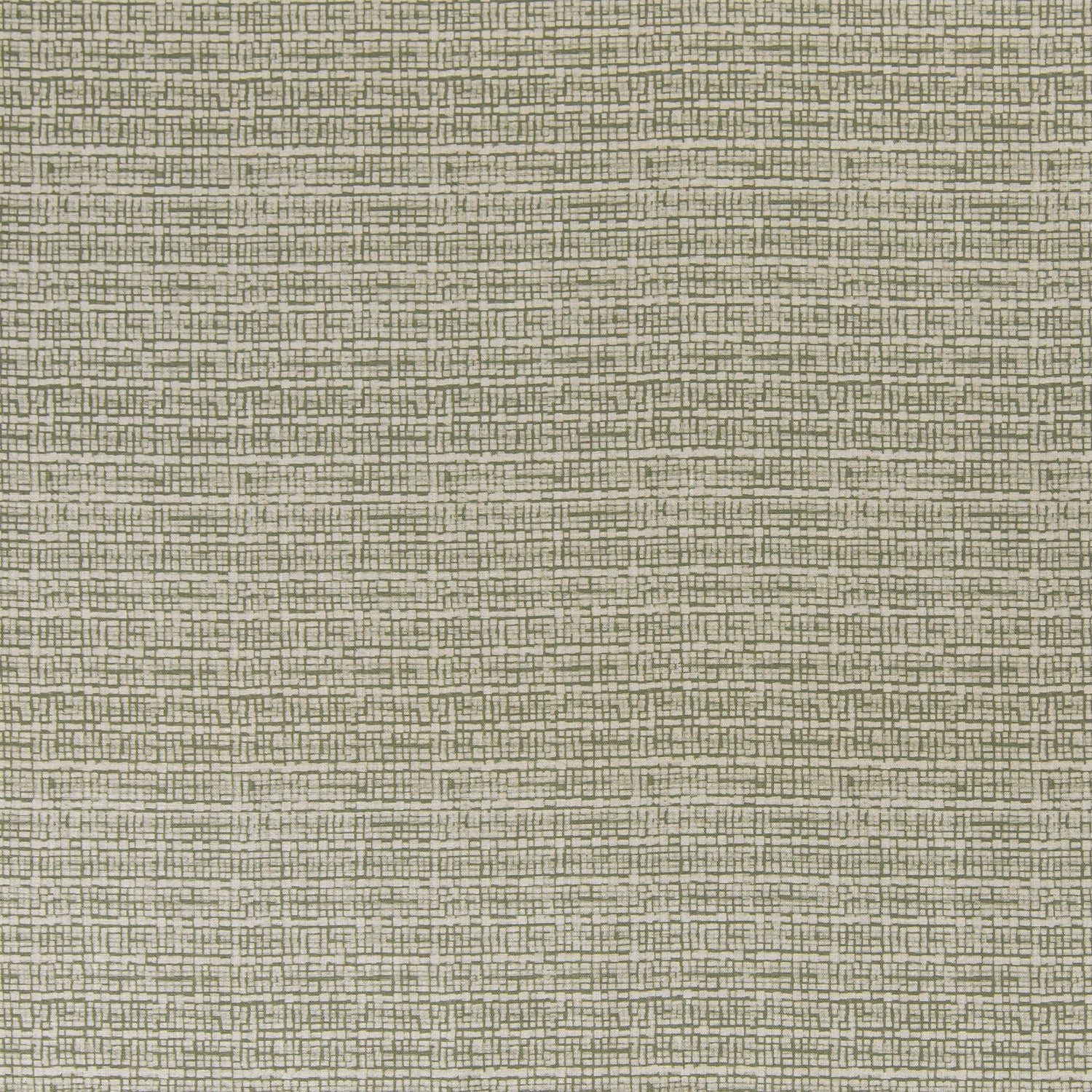 printed linen fabric in a repeating abstract gridded pattern in sage on a cream field.