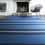 Striped flatweave runner in blue and grey 