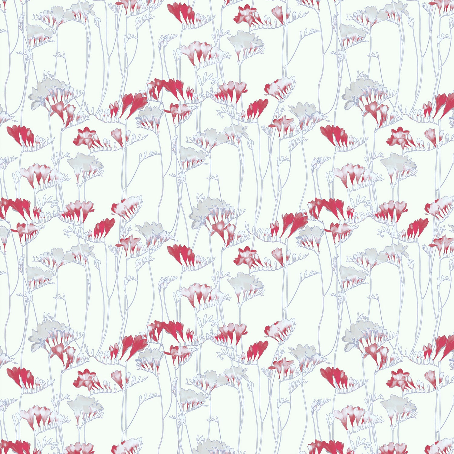Pattern of red and white flowers on a white background