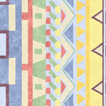 Detail of wallpaper in a playful geometric stripe in a rainbow of pastel shades.