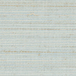 Detail of a grasscloth wallpaper panel with a textured weave in shades of pastel, blue and turquoise.