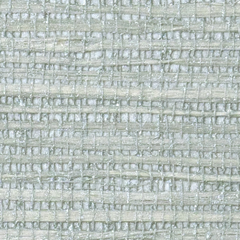 Detail of a metallic-rubbed jute grasscloth wallpaper in blue pastel on a pearlized paper.