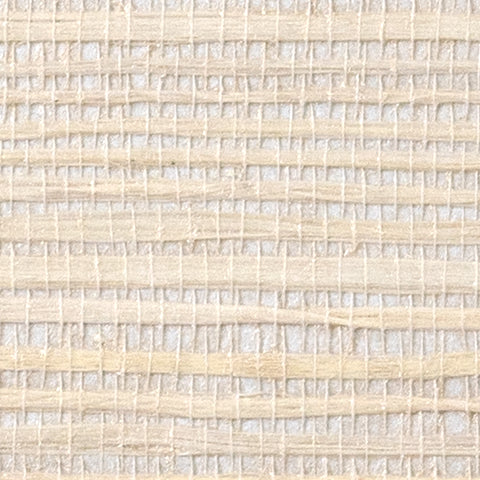 Detail of a jute grasscloth wallpaper in cream on a white paper.