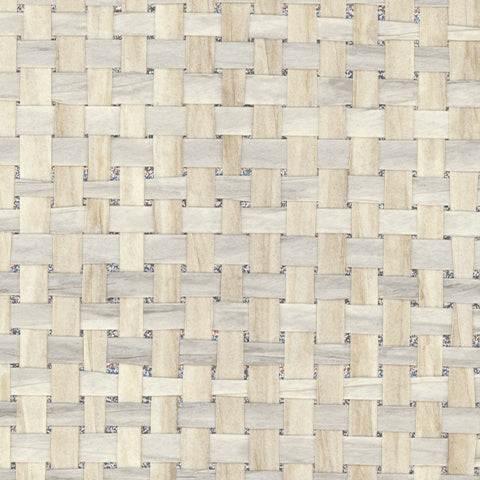 Detail of a paperweave grasscloth wallpaper in cream and gray.