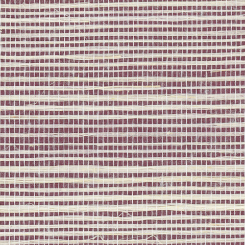Detail of a sisal grasscloth wallpaper in cream on a maroon paper backing.