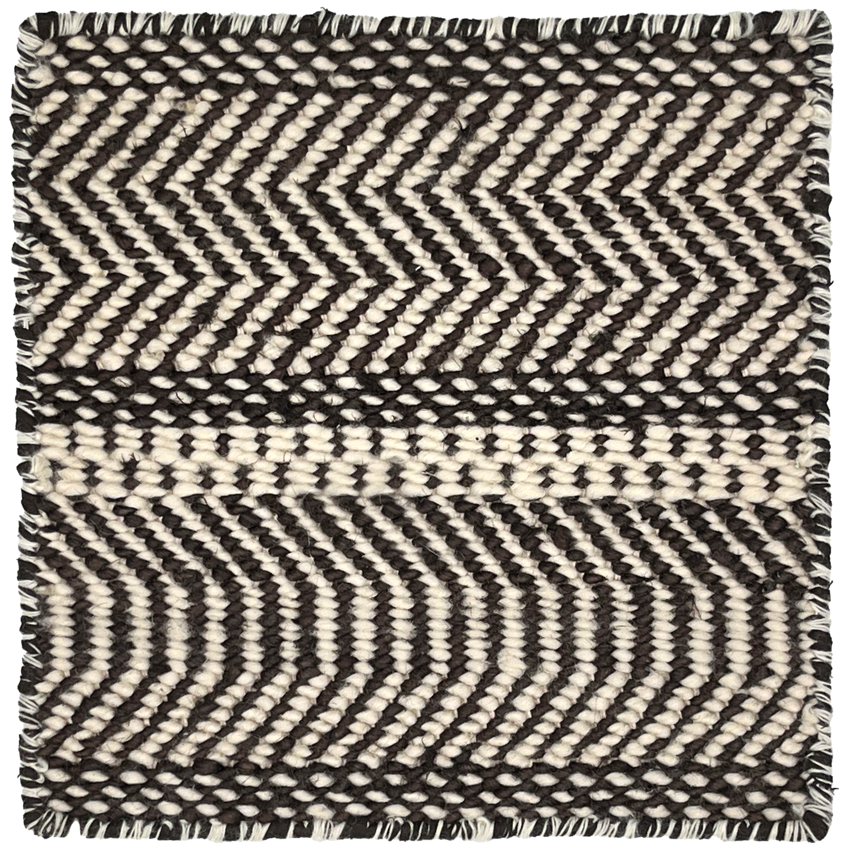 Black and white zigzag patterned rug with boundedges