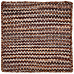 Woven rug with a striped pattern on a white background