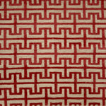 Red and beige geometric patterned handknotted rug