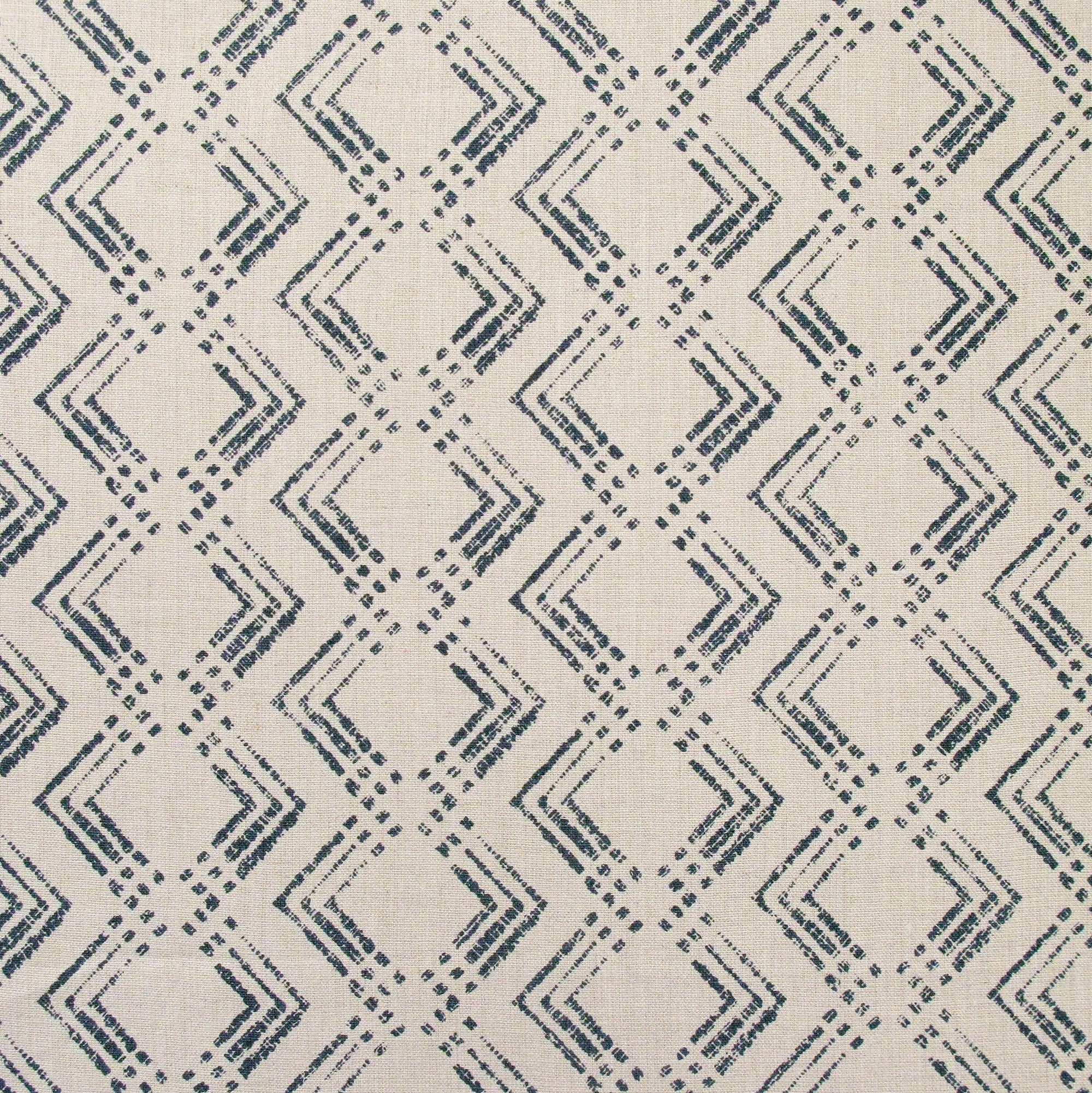 Fabric in a diamond grid pattern in navy on a tan field.