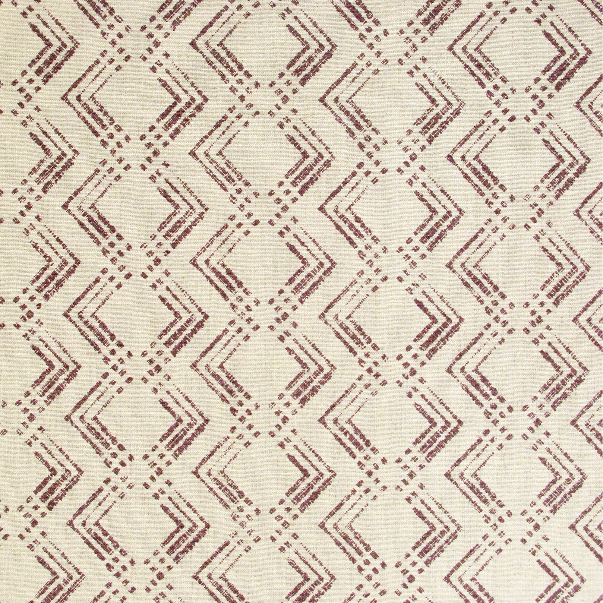 Fabric in a diamond grid pattern in maroon on a tan field.
