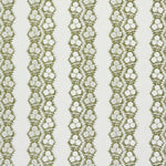 Fabric in a botanical stripe print in olive on a white field.