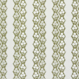 Fabric in a botanical stripe print in olive on a white field.