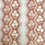 Wallpaper in a botanical stripe print in rust on a white field.