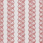 Fabric in a botanical stripe print in red on a white field.