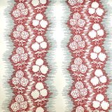 Wallpaper in a botanical stripe print in red and gray-blue on a white field.