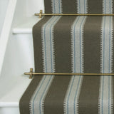 Striped flatweave runner in grey and light blue on white staircase