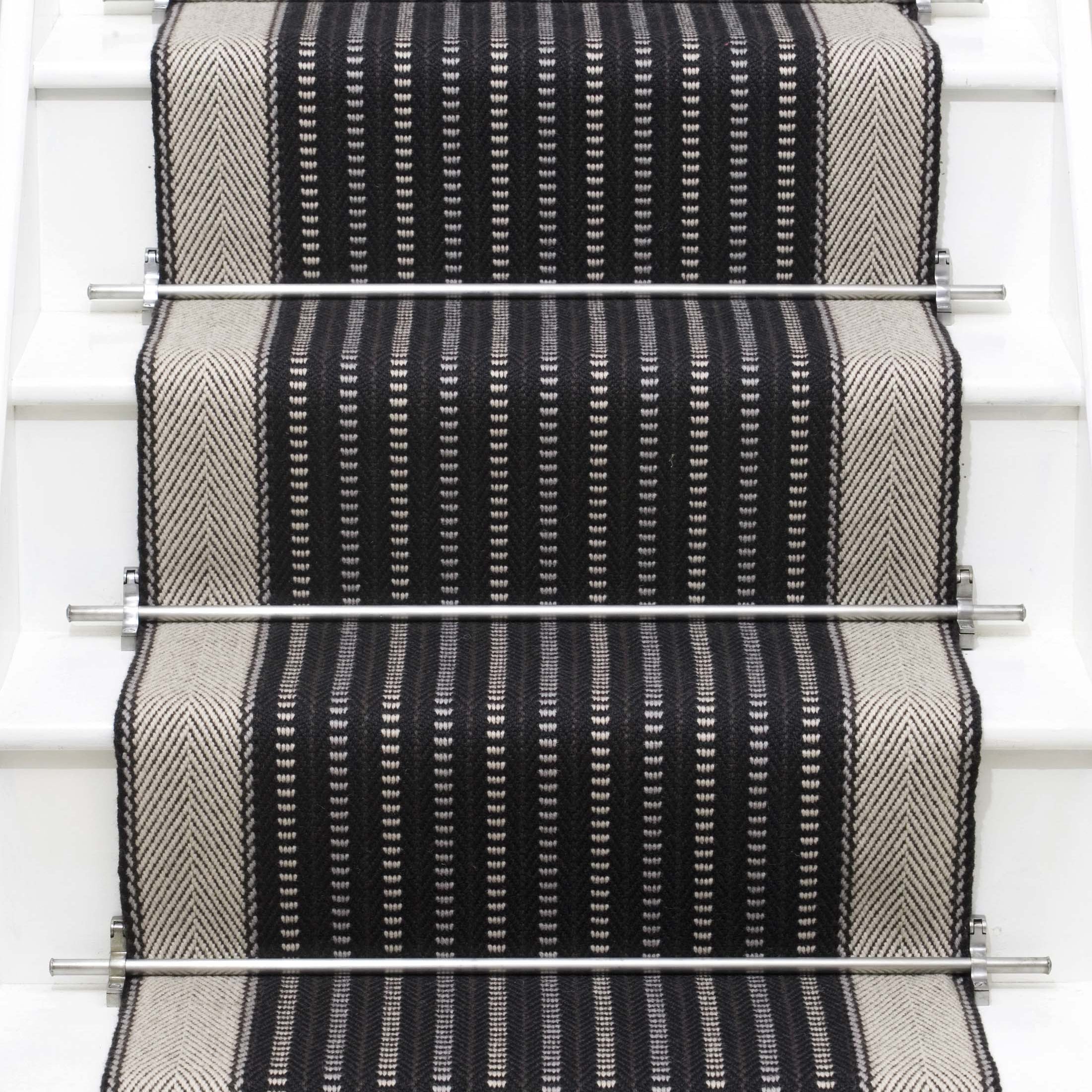 Striped flatweave runner in black and white