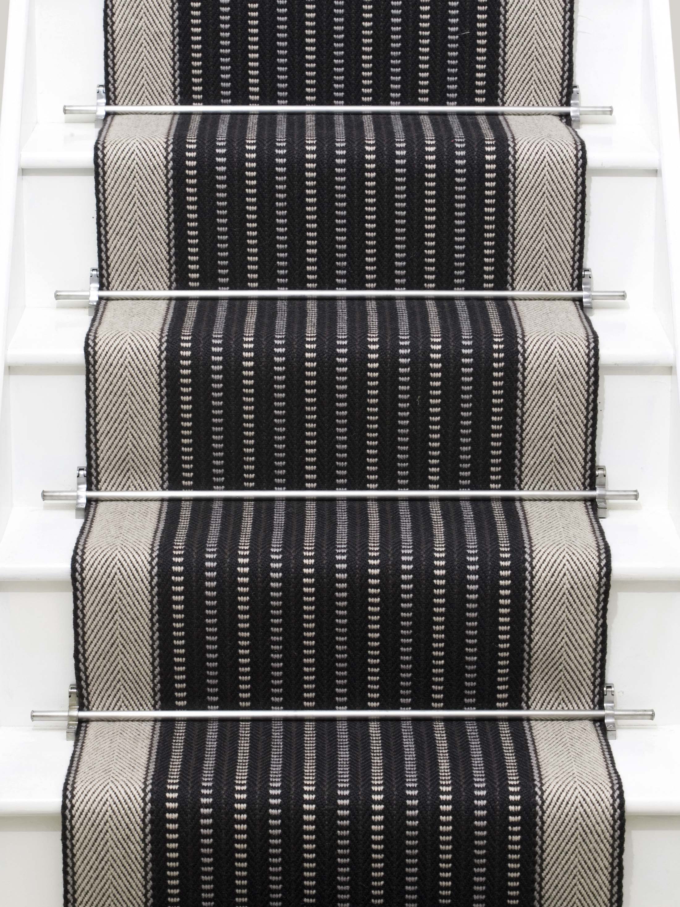 Striped flatweave runner in black and white