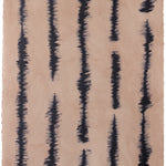Sheet of hand-painted wallpaper with an irregular vibrating linear pattern in navy on a tan field.
