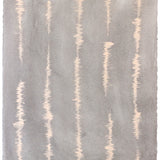 Sheet of hand-painted wallpaper with an irregular vibrating linear pattern in peach on a greige field.