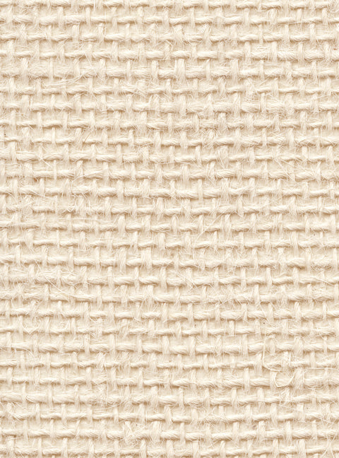 Detail of a hemp wallpaper panel in a textured weave in cream.