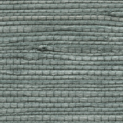 Detail of a pearlized jute grasscloth wallpaper in mottled gray-blue.