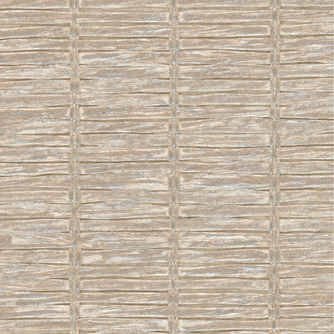 Detail of a metallic-rubbed paperweave grasscloth wallpaper in tan.