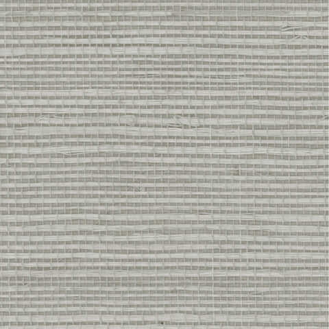 Detail of a sisal grasscloth wallpaper in mottled gray on a paper backing.