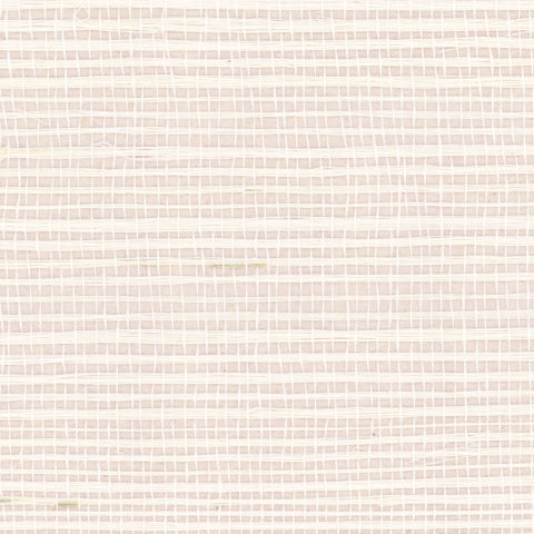 Detail of a sisal grasscloth wallpaper in white on a pale pink paper backing.