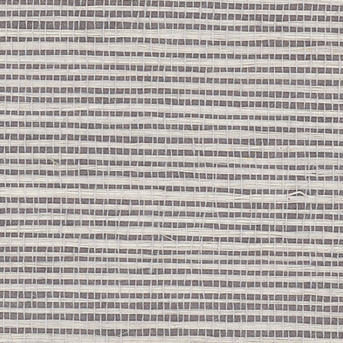 Detail of a sisal grasscloth wallpaper in white on a gray paper backing.