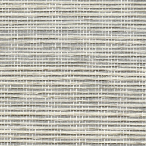Detail of a sisal grasscloth wallpaper in white on a light gray paper backing.