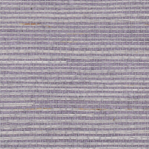 Detail of a sisal grasscloth wallpaper in light purple on a purple paper backing.
