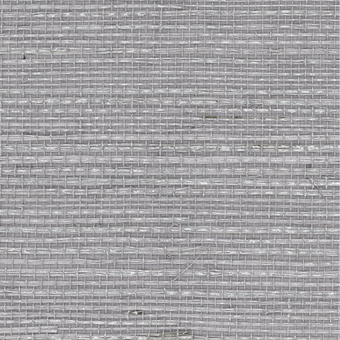 Detail of a sisal grasscloth wallpaper in metallic gray on a gray paper backing.