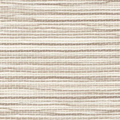 Detail of a grasscloth wallpaper in textured cream and tan on a paper backing.