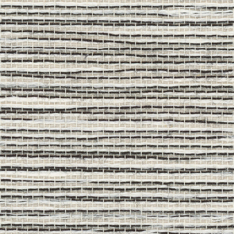 Detail of a grasscloth wallpaper in textured black and white on a paper backing.