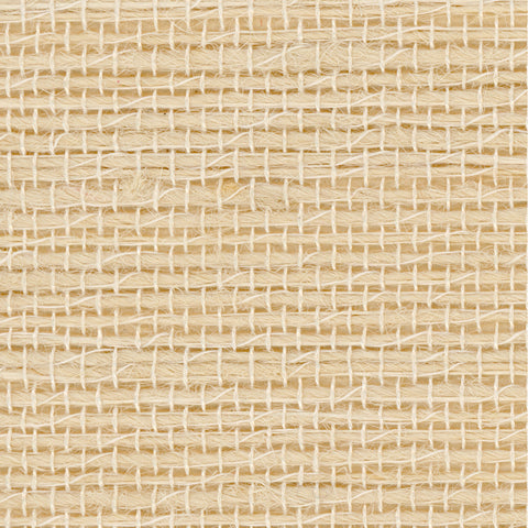 Detail of a grasscloth wallpaper in textured cream on a tan paper backing.