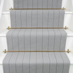 Striped flatweave runner in slate grey on white staircase