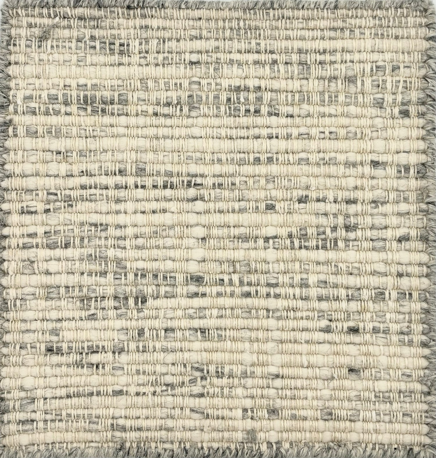 Flatweave rug sample in a textural grey and ivory strié.