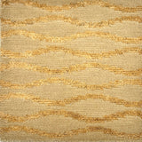 Handknotted rug sample in a serpentine stripe pattern in shades of warm beige.