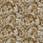 Detail of fabric in an abstract paint print in shades of cream and brown.