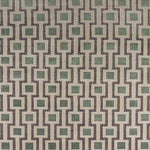 Patterned  handknotted rug with geometric design in green and beige