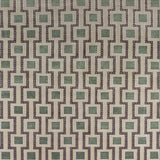 Patterned  handknotted rug with geometric design in green and beige