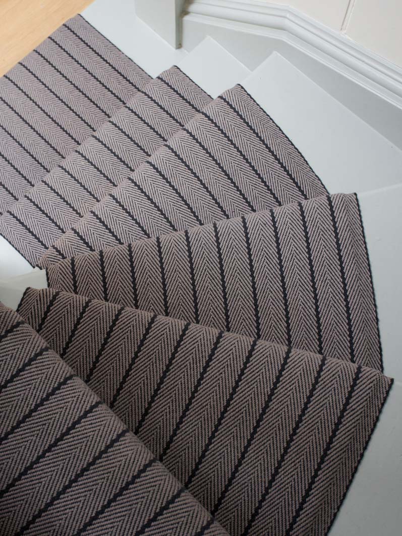 Striped flatweave runner in taupe and black 